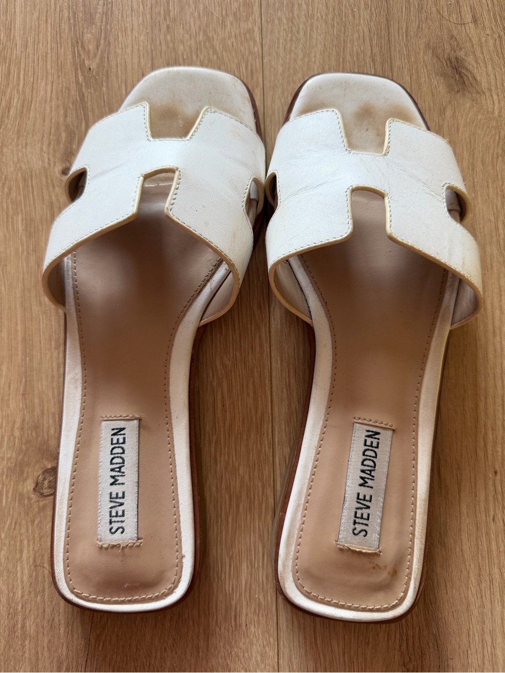 Steve Madden White Cutout Slide Sandals